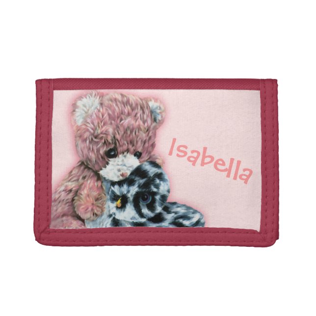 Kids Teddy bear and duck add your name Tri-fold Wallet (Front)