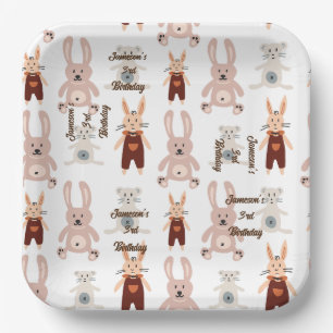 Kids' Teddy Bear Cat Panda Toy Pattern Birthday Paper Plates