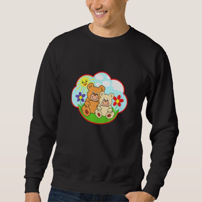 Kids Teddy Bear In Summer Sun Clouds Flowers 3 Sweatshirt (Front)