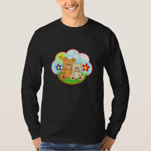 Kids Teddy Bear In Summer Sun Clouds Flowers 3 T-Shirt