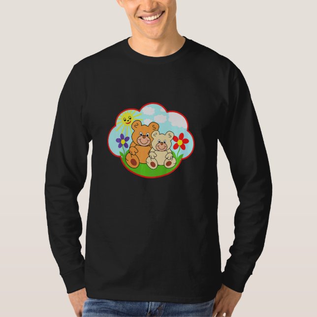 Kids Teddy Bear In Summer Sun Clouds Flowers 3 T-Shirt (Front)