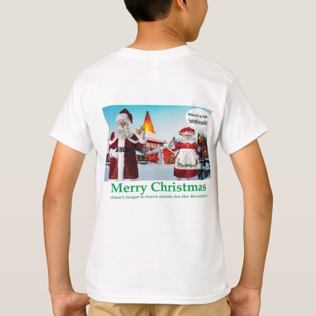 kids tee.  Merry Christmas.  cats mr mrs claus T-Shirt (Back)