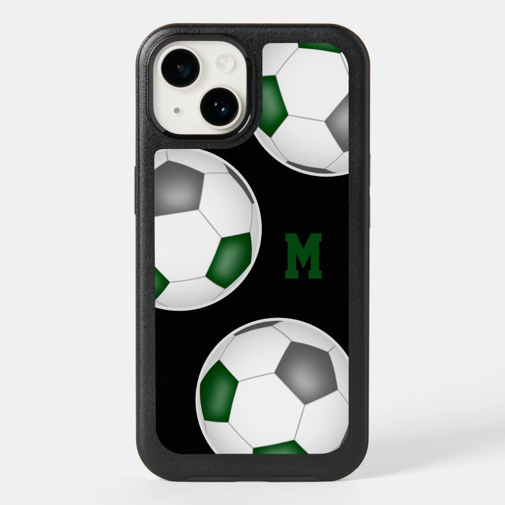 Kids teens green gray team colors soccer balls OtterBox iPhone Case