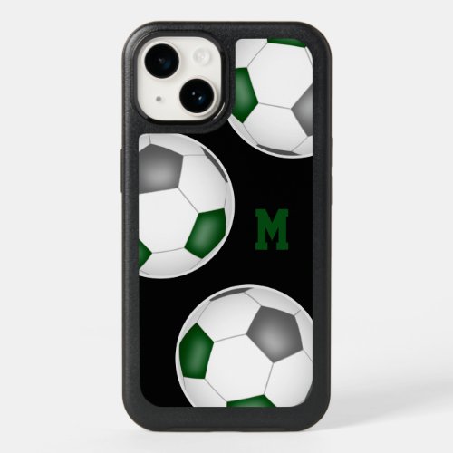 Kids teens green gray team colors soccer balls  OtterBox iPhone 14 case