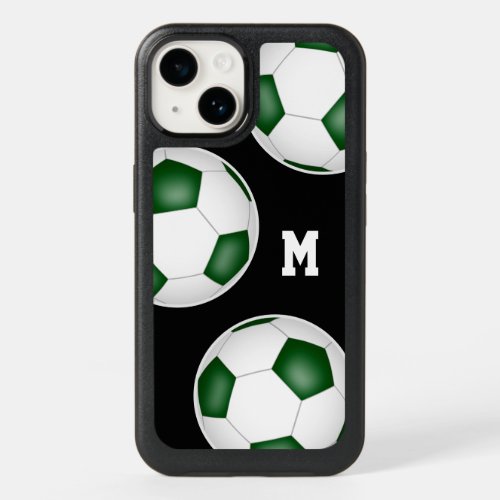Kids teens green white team colors soccer balls  OtterBox iPhone 14 case