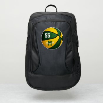 Kids Teens Name Green Gold Team Colors Basketball Port Authority® Backpack by katz_d_zynes at Zazzle