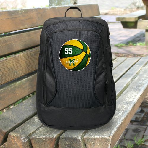 kids teens name green gold team colors basketball port authority backpack