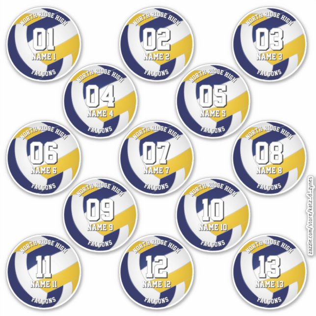 kids teens navy blue gold volleyball club 13 sticker (Front)