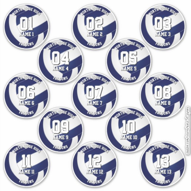 kids teens navy blue white 13 volleyball club sticker (Front)