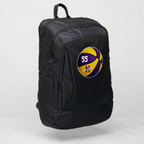 Kids teens purple gold team colors basketball port authority backpack