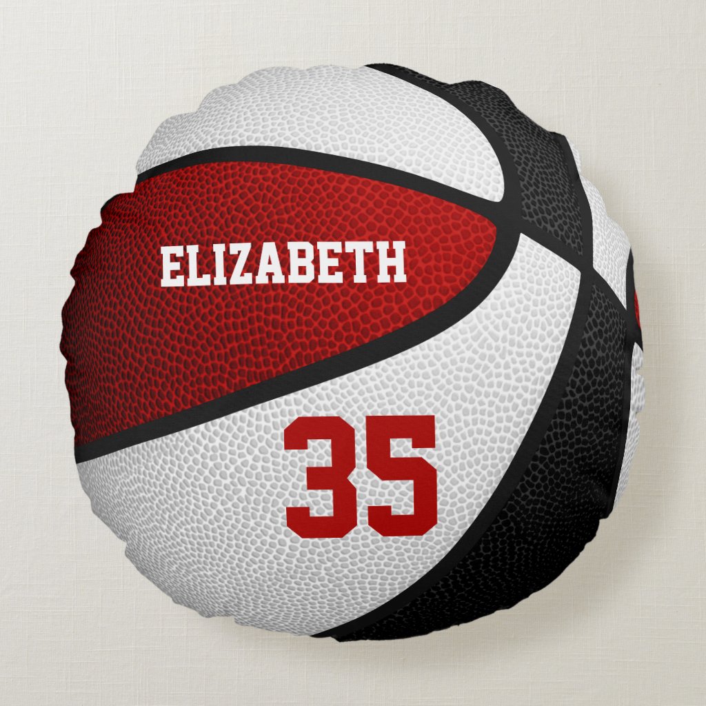 red black school colors her his basketball decor round pillow