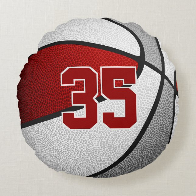 Kids teens red gray team colors basketball round pillow (Front)