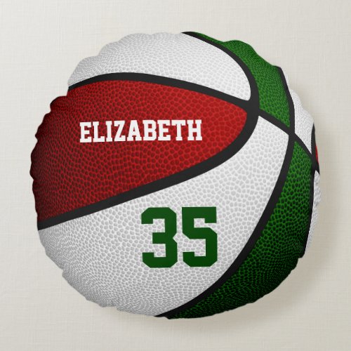 Kids teens red green team colors basketball round pillow