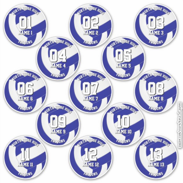 kids teens royal blue white 13 volleyball club sticker (Front)