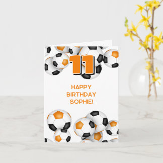 kids teens soccer player orange happy birthday card