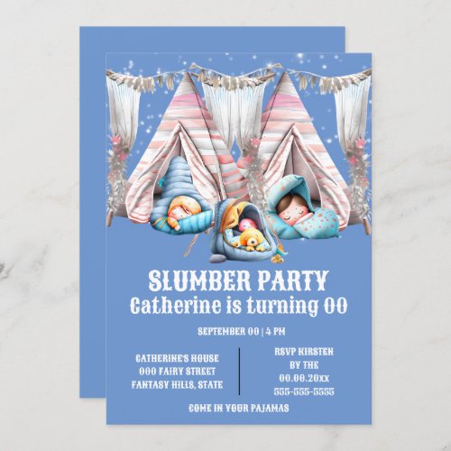 Kids teepee sleepover slumber pajama party fun invitation
