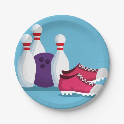 Kids ten pin bowling party theme paper plates