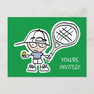 Kids tennis Birthday party invitation postcards