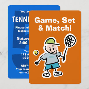 Kids tennis Birthday party invitation with cartoon