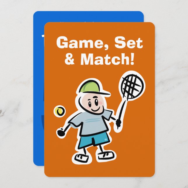 Kids tennis Birthday party invitation with cartoon (Front/Back)