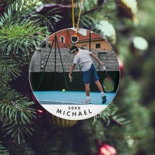 Kids Tennis Player Photo Christmas Ceramic Ornament