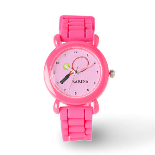 Kids Tennis Sports Girl Player Pink Name Watch