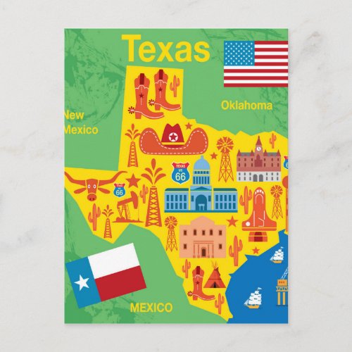 Kids Texas Map Postcard