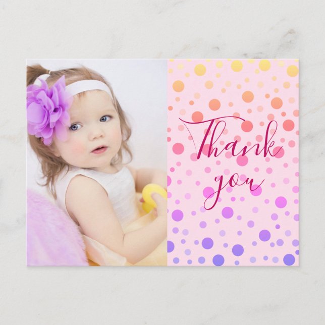 Kids Thank you Cute Colorful Confetti Postcard (Front)