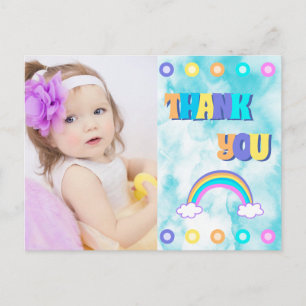Kids Thank you Rainbow Retro Colorful Postcard