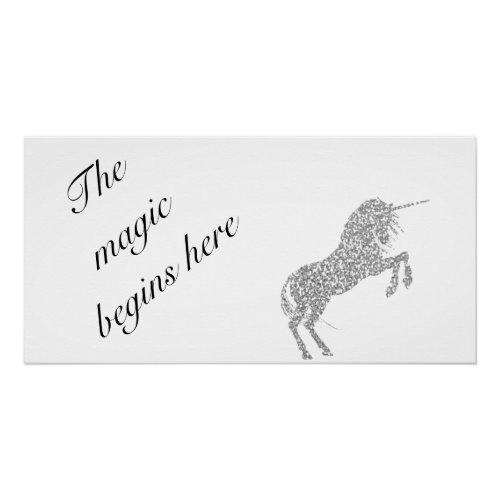 Kids The Magic Begins Here Unicorn Glossy Poster