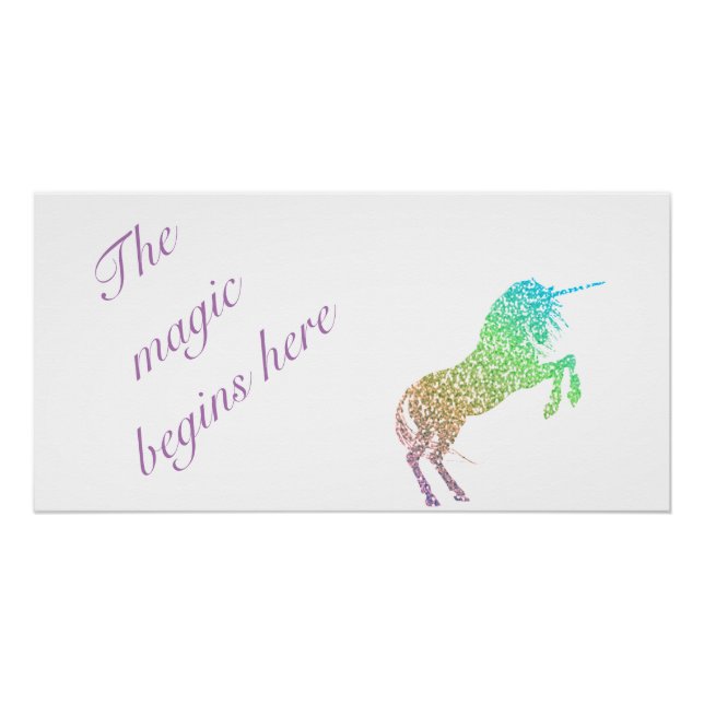 Kids "The Magic Begins Here" Unicorn Glossy Poster (Front)