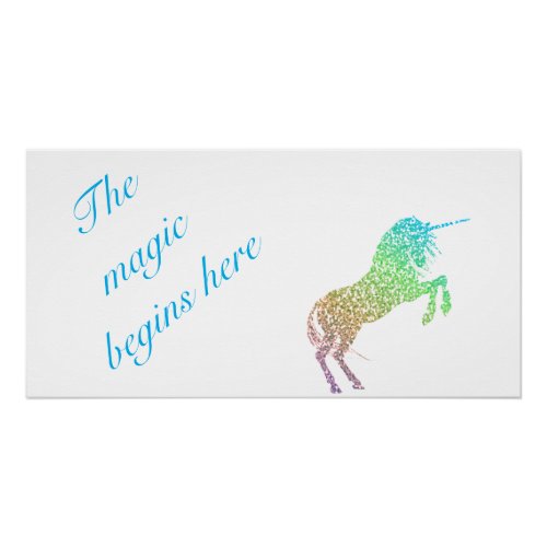 Kids The Magic Begins Here Unicorn Glossy Poster