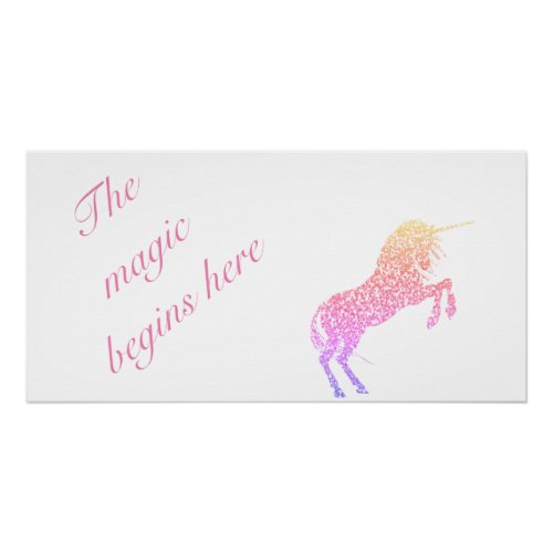 Kids The Magic Begins Here Unicorn Glossy Poster