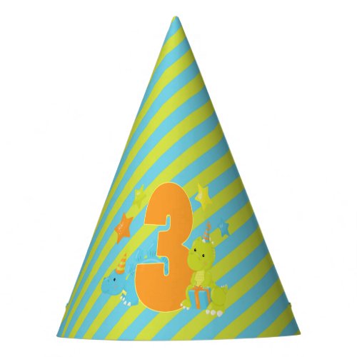 Kids Third Birthday  Dinosaur T_Rex Stegosaurus Party Hat