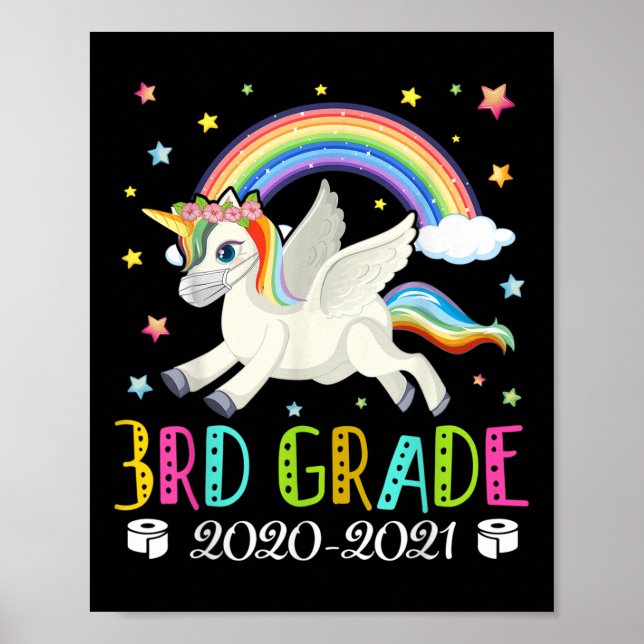 Kids Third Grade 2020 Quarantine Cute Unicorn  Poster (Front)