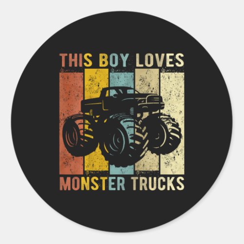 Kids This Boy Loves Monster Trucks Boys Monster Tr Classic Round Sticker
