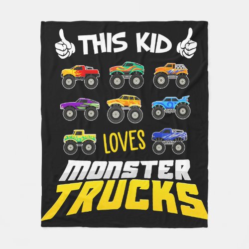 Kids This Kid Loves Monster Trucks Boys And Girls Fleece Blanket