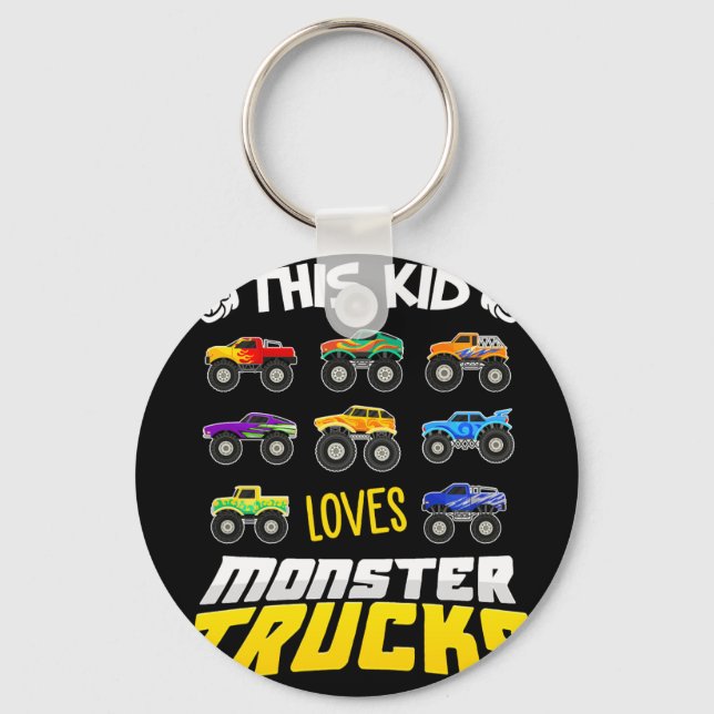 Kids This Kid Loves Monster Trucks Boys And Girls Keychain (Front)