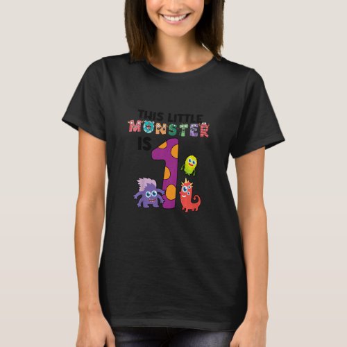 Kids This Little Monster is 1 Year Old 1st Birthda T_Shirt