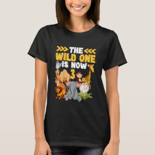 Kids This Wild One Is Now 3 Zoo   Safari 3rd Birth T-Shirt