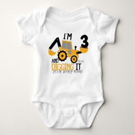 Kids Three 3yr 3rd Birthday Construction Boy 3 Yea Baby Bodysuit