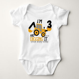 Kids Three 3yr 3rd Birthday Construction Boy 3 Yea Baby Bodysuit
