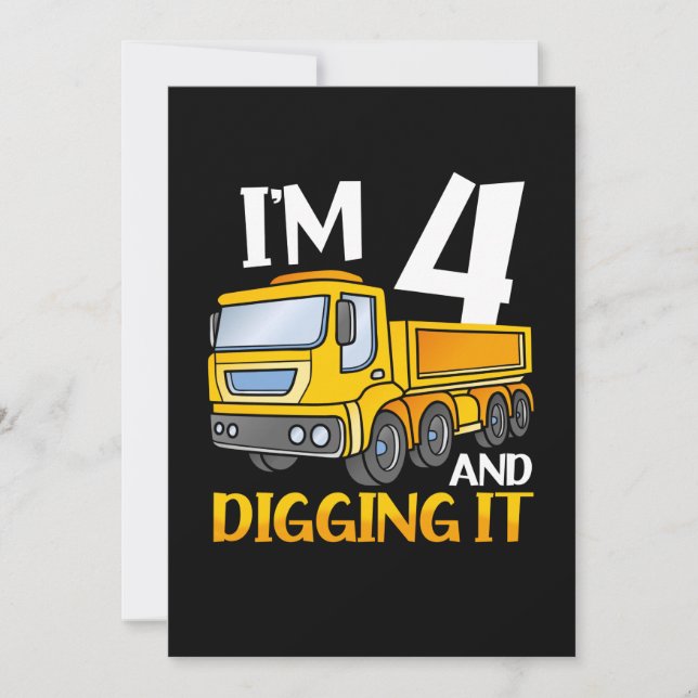 Kids Three 4yr 4th Birthday Construction Boy 4 Yr Invitation (Front)