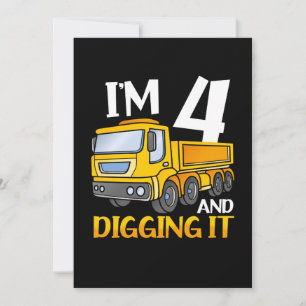 Kids Three 4yr 4th Birthday Construction Boy 4 Yr Invitation