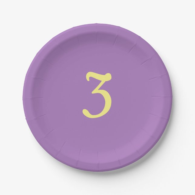Kids Three Purple Yellow Paper Plates (Front)