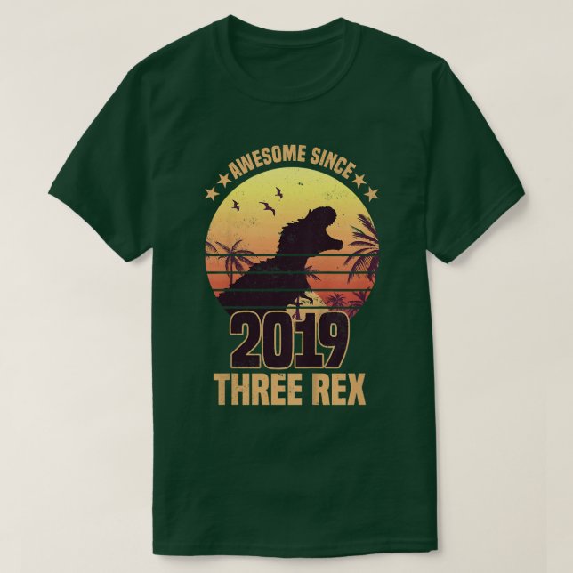 Kids Three Re 3rd Birthday Dinosaur 3 year old  T-Shirt (Design Front)