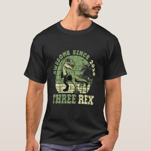 Kids Three Rex 3 Years Old Gifts Boy Dinosaur Awes T_Shirt