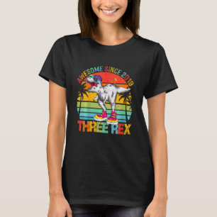 Kids Three Rex 3rd Birthday Boy Third Dinosaur Awe T-Shirt