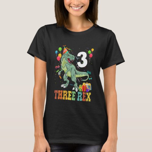 Kids Three Rex 3rd Birthday Gifts T Rex Dinosaur 3 T_Shirt