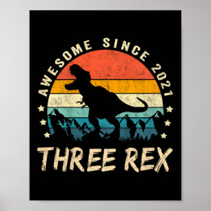 Kids Three Rex 3rd Birthday Third Dinosaur 3 Year  Poster